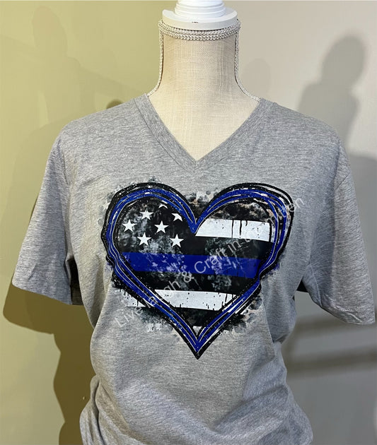 Thin blue line heart with leopard outline