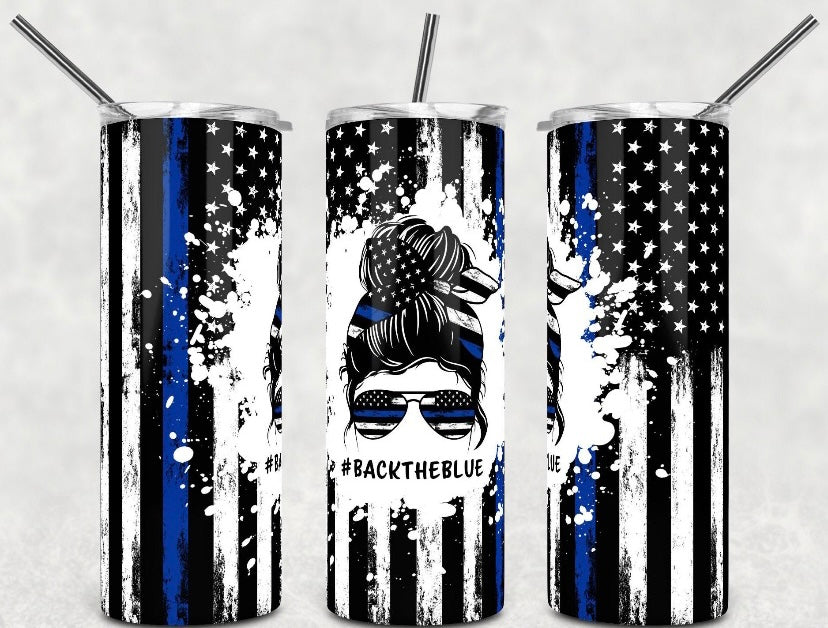 20 oz. Stainless Steel Back The Blue Tumbler