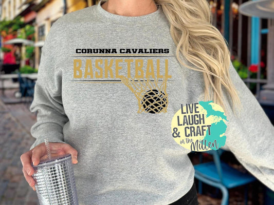 Corunna Cavaliers Basketball (gold lettering)