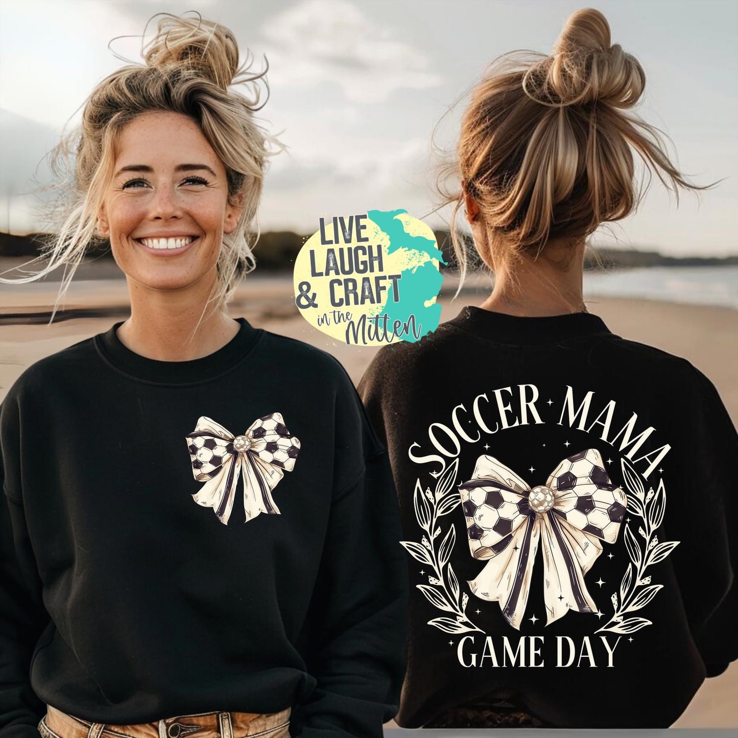 Soccer Mama Game Day with Bow Front and Back Design