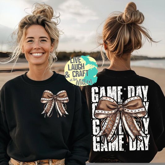 White Football Game Day with Bow Front and Back Design