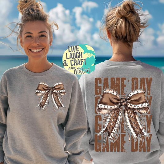 Brown Football Game Day with Bow Front and Back Design