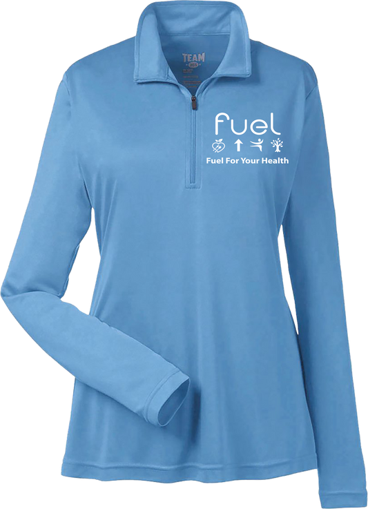 Fuel for your health Logo  Quarter Zip Light Blue